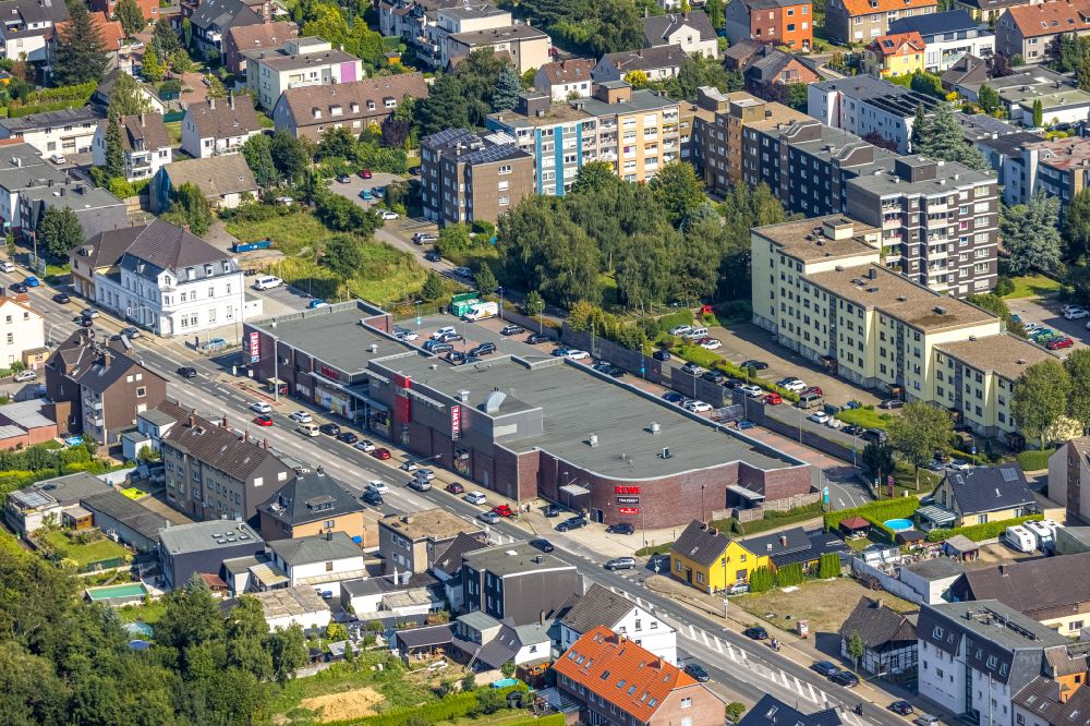 Luftaufnahme Bochum - Supermarkt REWE im Ortsteil Höntrop in Bochum im Bundesland Nordrhein-Westfalen, Deutschland