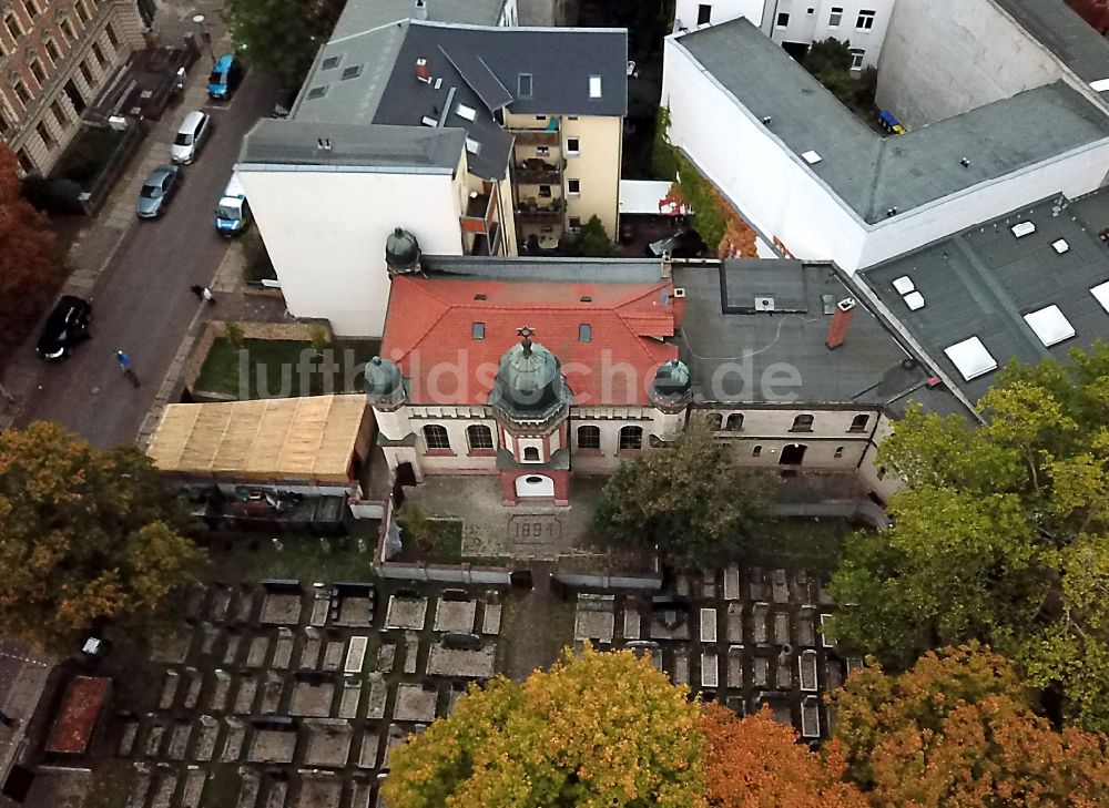 Halle (Saale) von oben - Synagogen- Gebäude der jüdischen Gemeinde im Ortsteil Paulusviertel in Halle (Saale) im Bundesland Sachsen-Anhalt, Deutschland