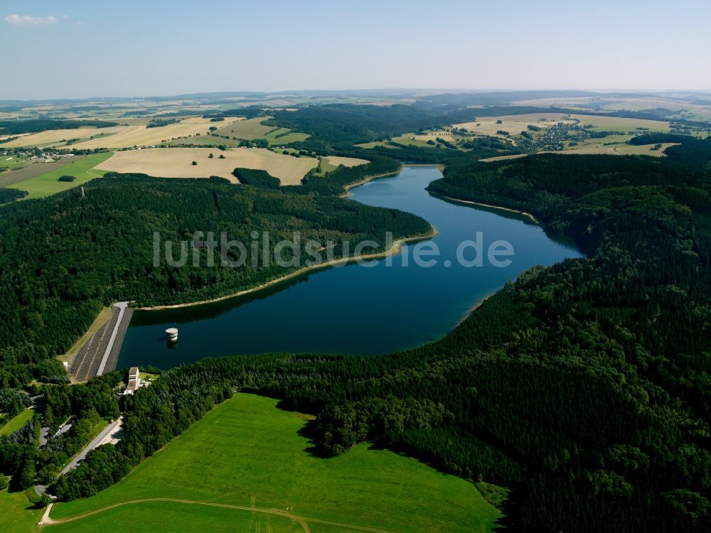 Luftaufnahme Lichtenberg/Erzgebirge - Talsperren - Staudamm und Stausee in Lichtenberg/Erzgebirge im Bundesland Sachsen, Deutschland