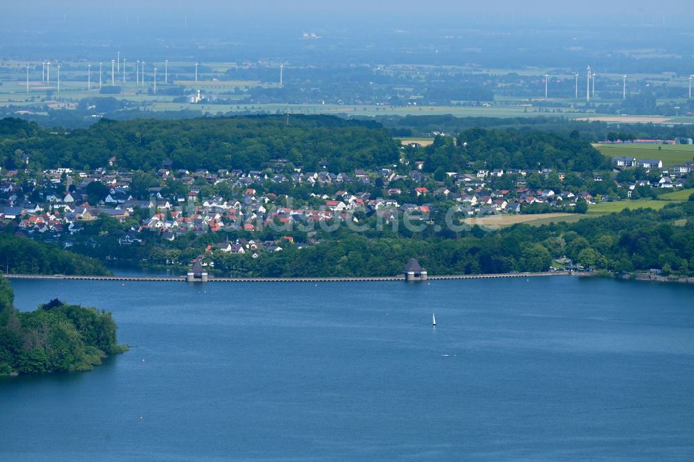 Luftbild Möhnesee - Talsperren- Staudamm und Stausee Möhnsee mit Wolkenspiegelung in Möhnesee im Bundesland Nordrhein-Westfalen, Deutschland