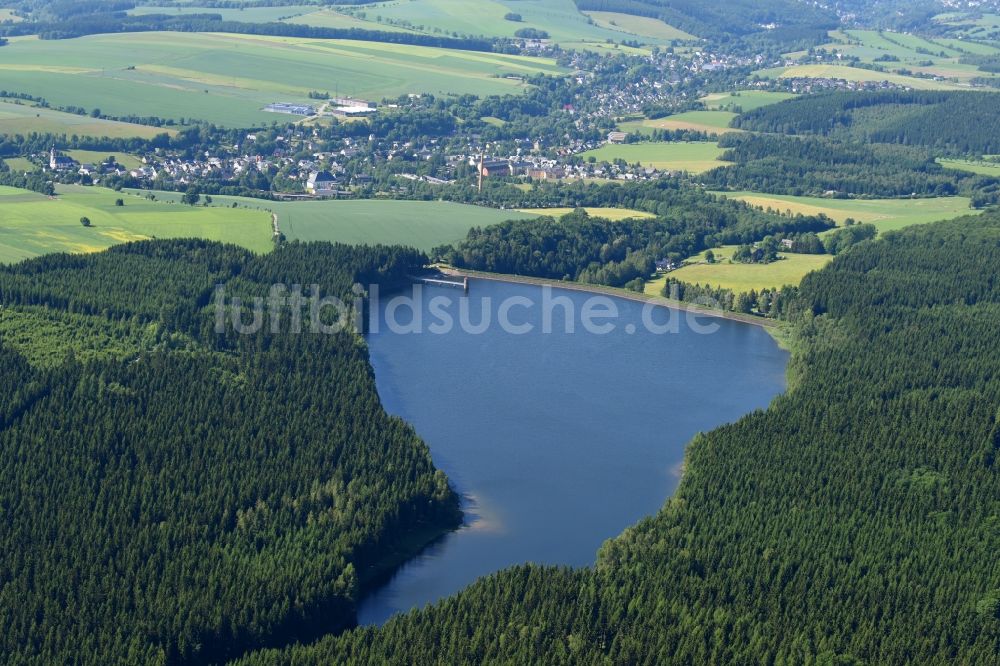 Luftaufnahme Sehmatal - Talsperren - Staudamm und Stausee in Sehmatal im Bundesland Sachsen, Deutschland