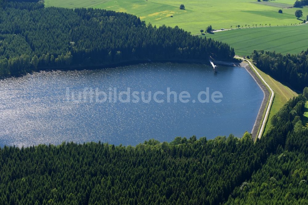 Sehmatal von oben - Talsperren - Staudamm und Stausee in Sehmatal im Bundesland Sachsen, Deutschland