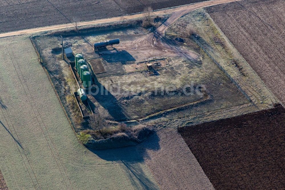 Luftbild Niederlauterbach - Tank und Förderpumpe zur Erdölgewinnung in der Rheinebene in Niederlauterbach in Grand Est, Frankreich