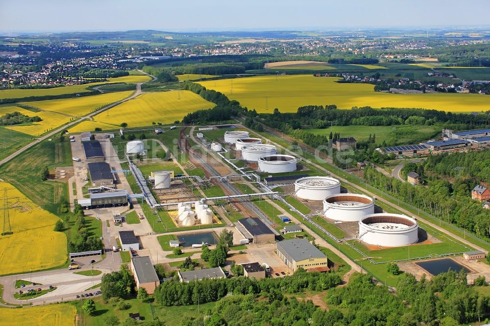 Hartmannsdorf von oben - Tanklager / Mineralölgroßhandel in Hartmannsdorf im Bundesland Sachsen