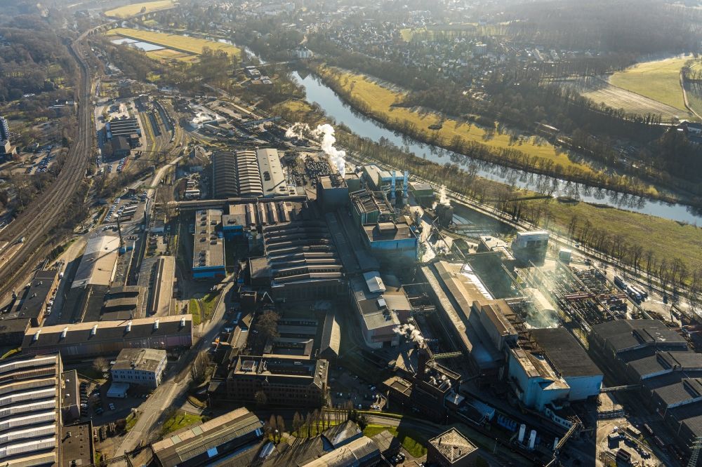 Witten von oben - Technische Anlagen im Industriegebiet Deutsche Edelstahlwerke in Witten im Bundesland Nordrhein-Westfalen, Deutschland