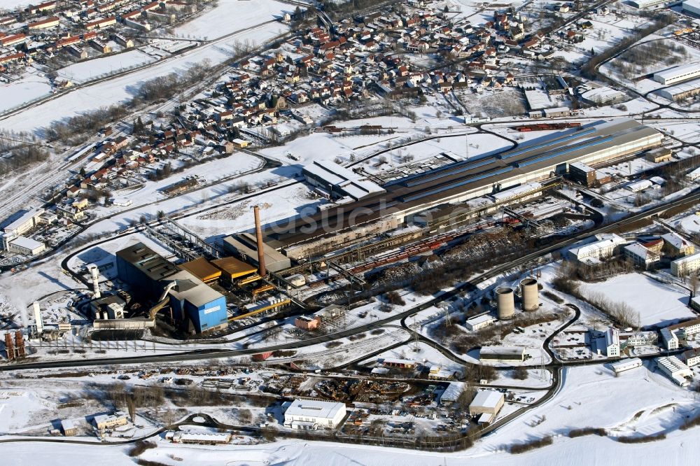 Luftaufnahme Unterwellenborn - Technische Anlagen und Produktionshallen des Stahlwerkes Stahlwerk Thüringen GmbH in Unterwellenborn im Bundesland Thüringen