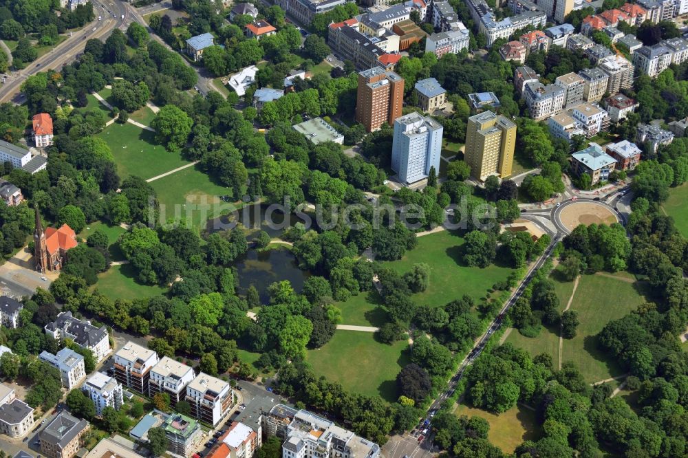 Luftaufnahme Leipzig - Teich im Johannapark in Leipzig im Bundesland Sachsen