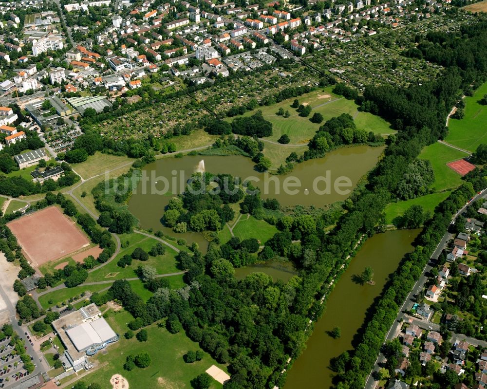 Luftbild Gießen - Teich Oase Neuer Teich und Schwanenteich in Gießen im Bundesland Hessen, Deutschland