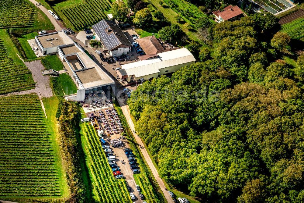 Luftaufnahme Ettenheim - Teilnehmer der Aktion auf dem Veranstaltungsgelände kultur und Wein im Weingut Weber in Ettenheim im Bundesland Baden-Württemberg, Deutschland