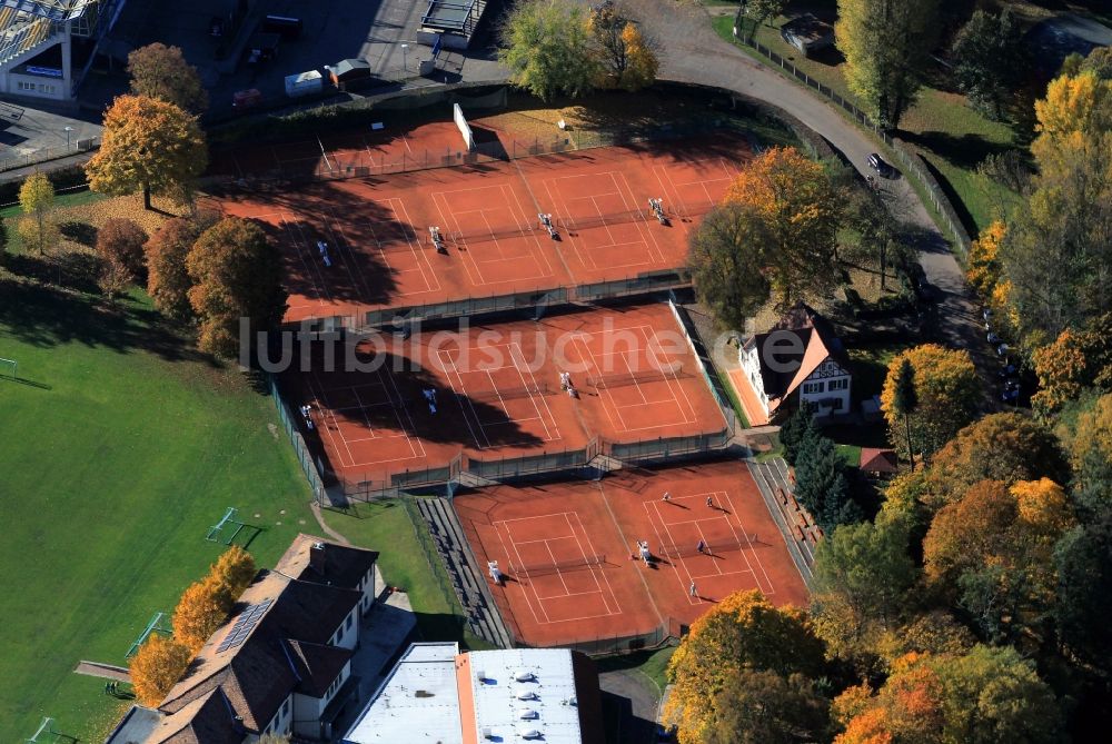 Luftaufnahme Jena - Tennisplätze am Ernst-Abbe-Sportfeld im Volkspark Oberaue in Jena in Thüringen