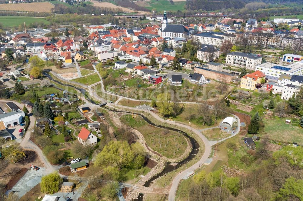 Luftaufnahme Frankenberg/Sa. - Terrassen- Parkanlage am Mühlbach in Frankenberg/Sa. im Bundesland Sachsen, Deutschland