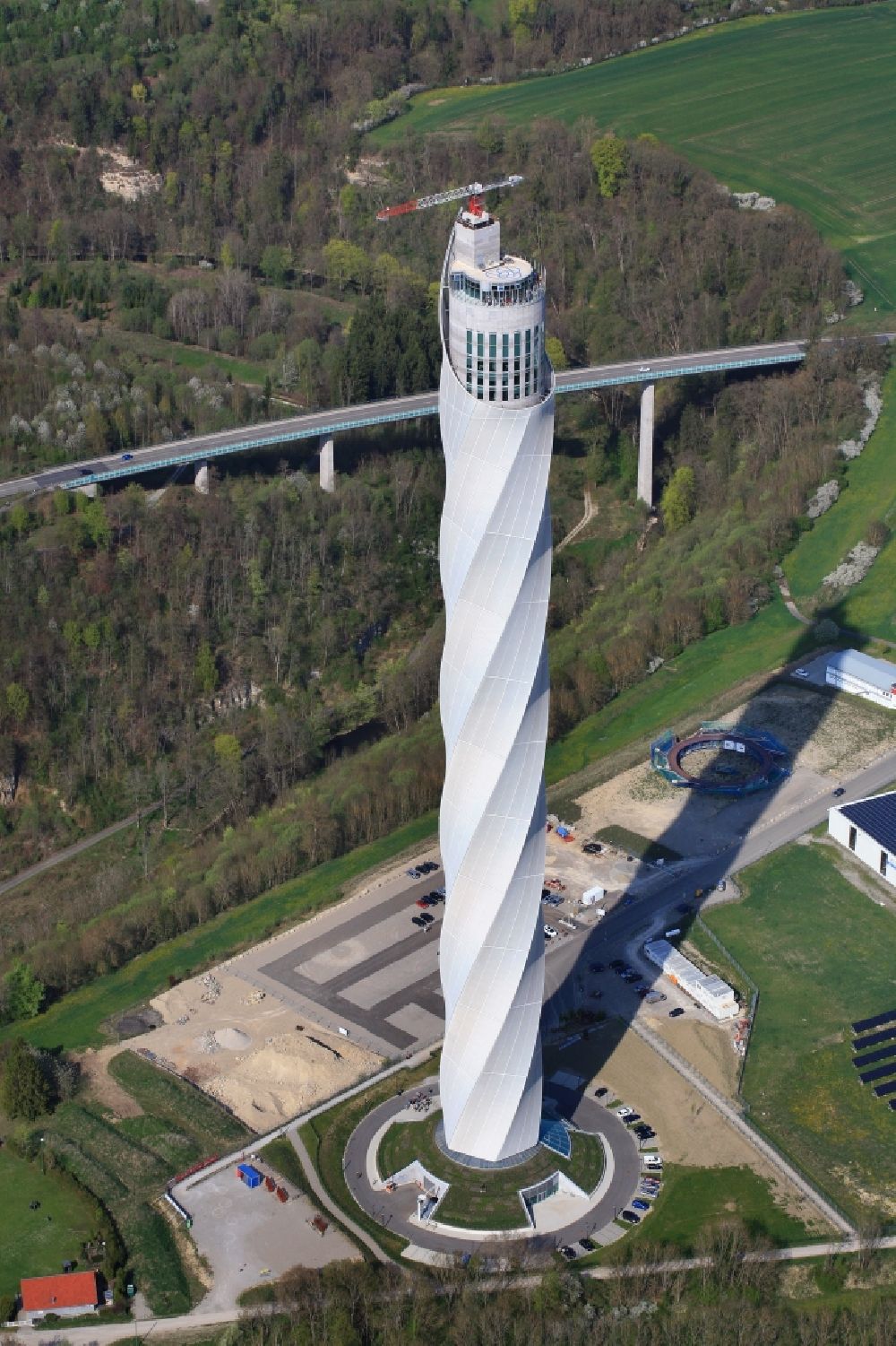 Rottweil von oben - ThyssenKrupp Aufzugstestturm in Rottweil im Bundesland Baden-Württemberg