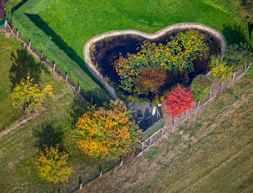 Luftaufnahme Dellwig - Tümpel- und Teich Oase in Form eines Herzens in Dellwig im Bundesland Nordrhein-Westfalen, Deutschland