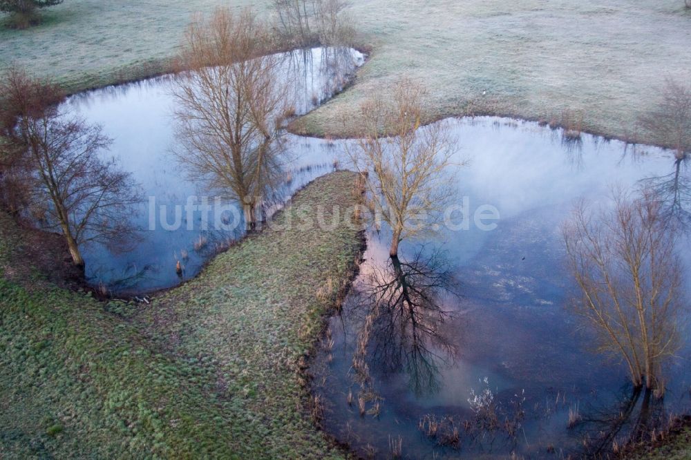Luftbild Minfeld - Tümpel einer Teichlandschaft im Otterbachtal bei Minfeld im Bundesland Rheinland-Pfalz, Deutschland