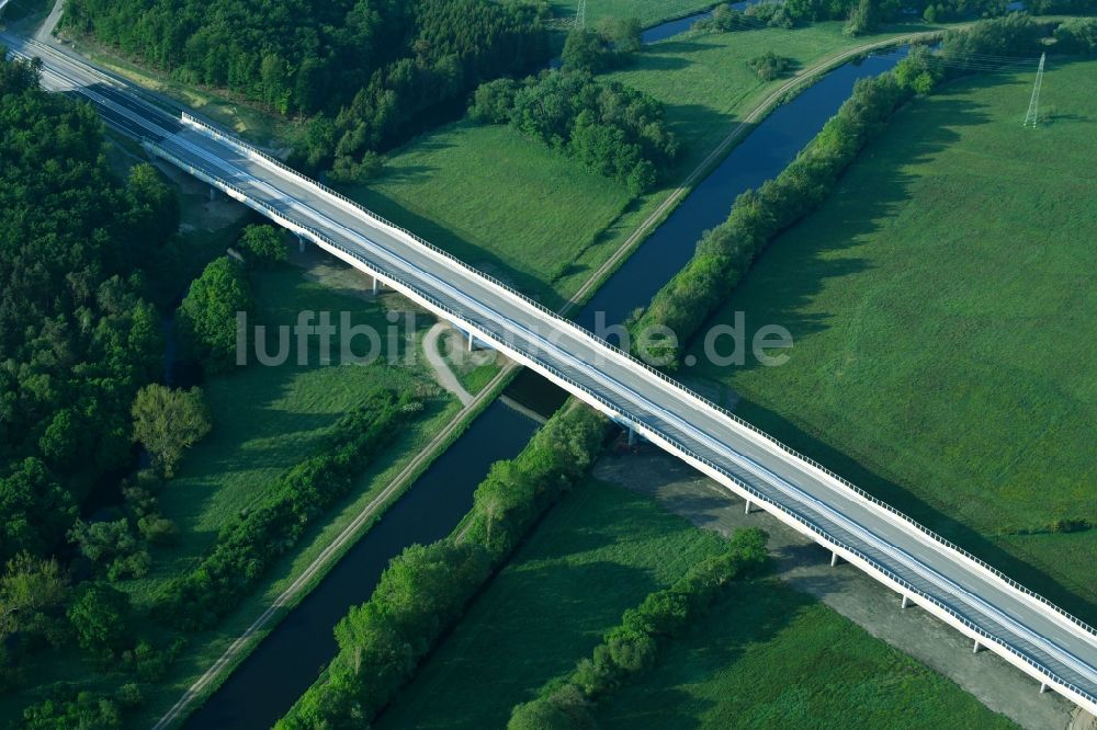 Luftaufnahme Grabow - Trasse und des Streckenverlaufes der Eldebrücke im Zuge des Neubaus der BAB A14 in Fresenbrügge im Bundesland Mecklenburg-Vorpommern