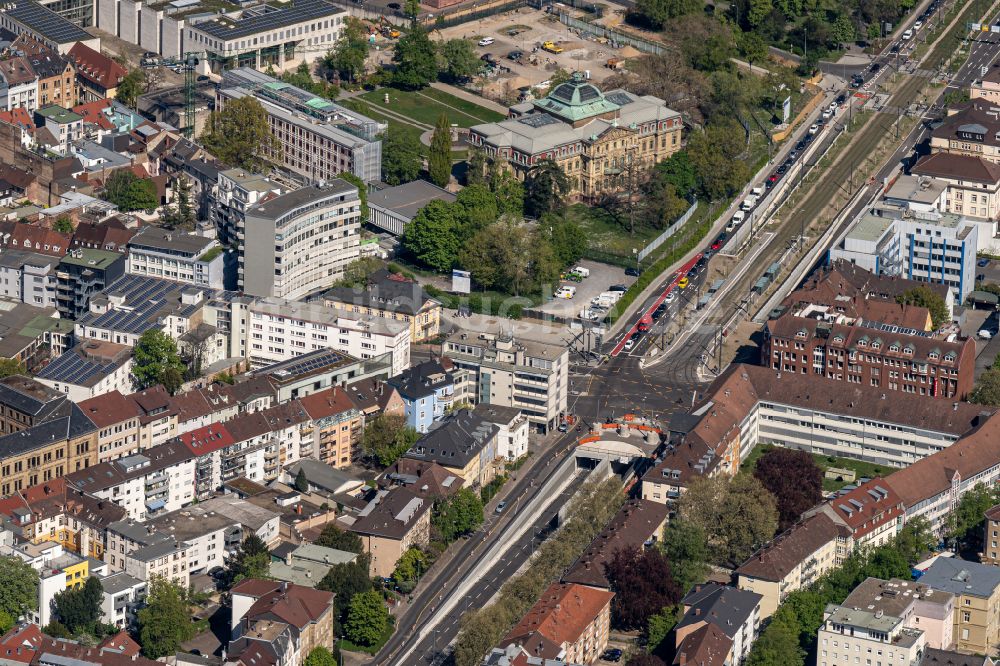 Karlsruhe aus der Vogelperspektive: Tunnel und Streckenführung und den Verlauf der Kriegsstraße in Karlsruhe im Bundesland Baden-Württemberg, Deutschland
