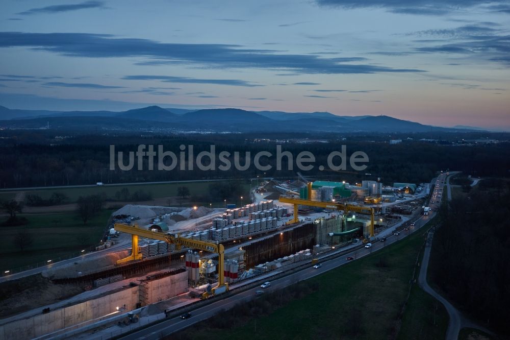 Luftbild Ötigheim - Tunnelbaustelle zum Neubau der ICE Strecke im Streckennetz der Deutschen Bahn in Rastatt im Bundesland Baden-Württemberg, Deutschland