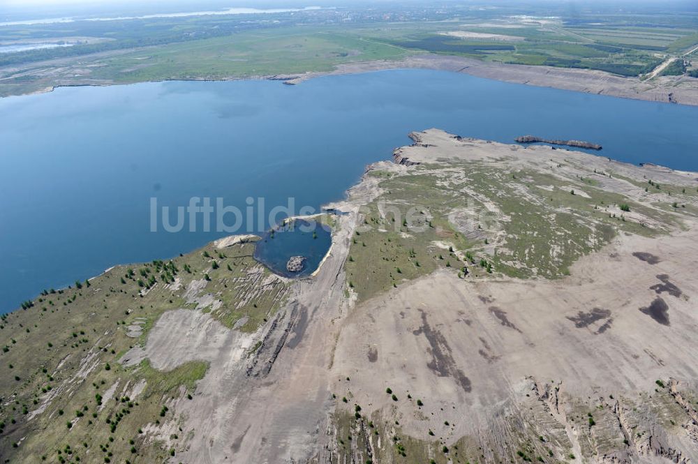 Großräschen von oben - Ufer - Landschaften am entstehenden Ilse-See im früheren, nunmehr gefluteten Tagebau Meuro