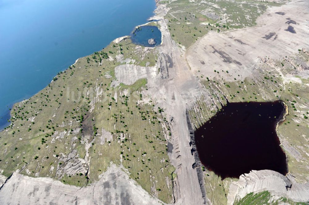 Großräschen aus der Vogelperspektive: Ufer - Landschaften am entstehenden Ilse-See im früheren, nunmehr gefluteten Tagebau Meuro