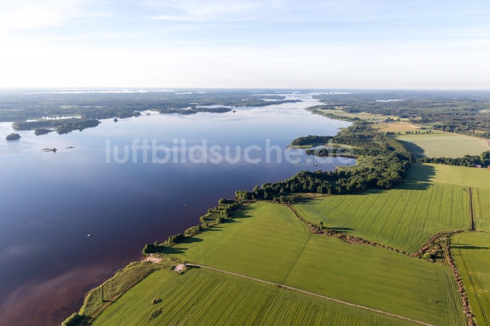 Skatelöv von oben - Ufer des im moorfarbenen Åsnen-See bei Skatelöv in Småland in Kronobergs län, Schweden