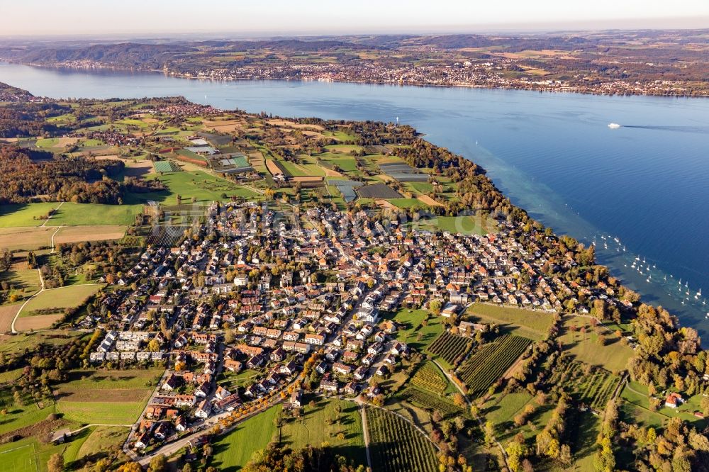 Luftbild Konstanz - Uferbereich des Bodensee mit Yachthafen im Ortsteil Litzelstetten in Konstanz im Bundesland Baden-Württemberg, Deutschland