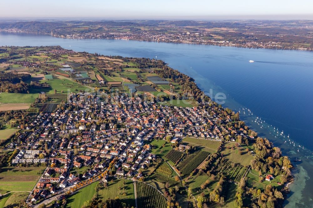 Konstanz von oben - Uferbereich des Bodensee mit Yachthafen im Ortsteil Litzelstetten in Konstanz im Bundesland Baden-Württemberg, Deutschland