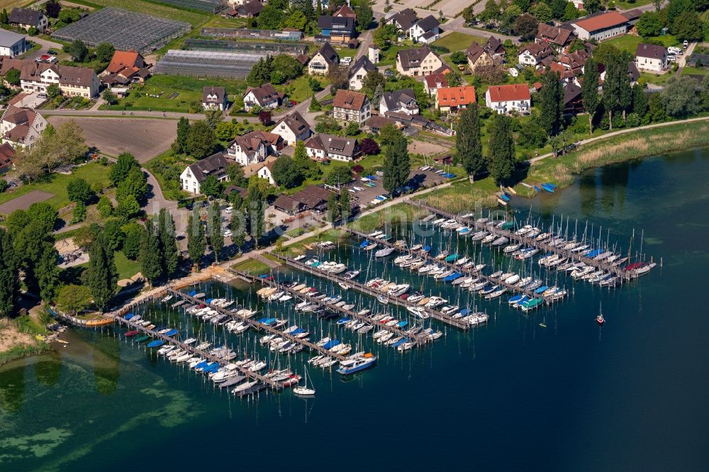 Luftbild Reichenau - Uferbereich Yachthafen Reichenau - Sportboothafen Herrenbruck in Reichenau im Bundesland Baden-Württemberg, Deutschland