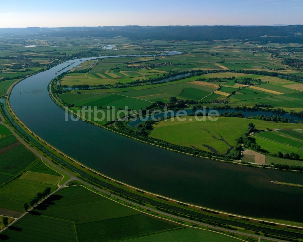 Luftbild Öberau - Uferbereiche an der Donau mit Öberauer Donauschleife - Flussverlauf in Öberau im Bundesland Bayern, Deutschland