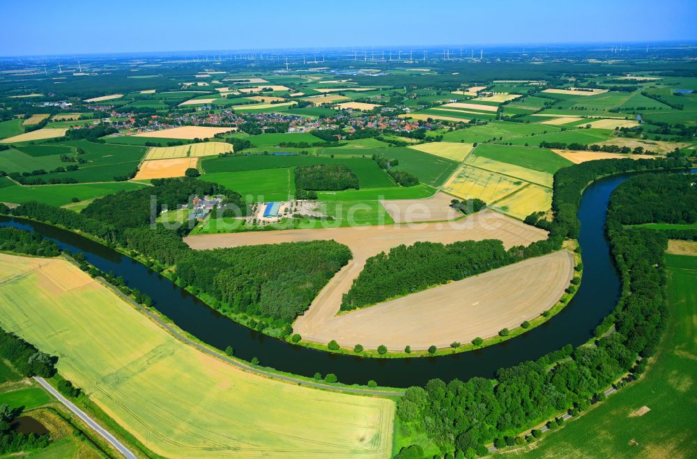 Kathen von oben - Uferbereiche am Fluss Ems in Kathen im Bundesland Niedersachsen, Deutschland