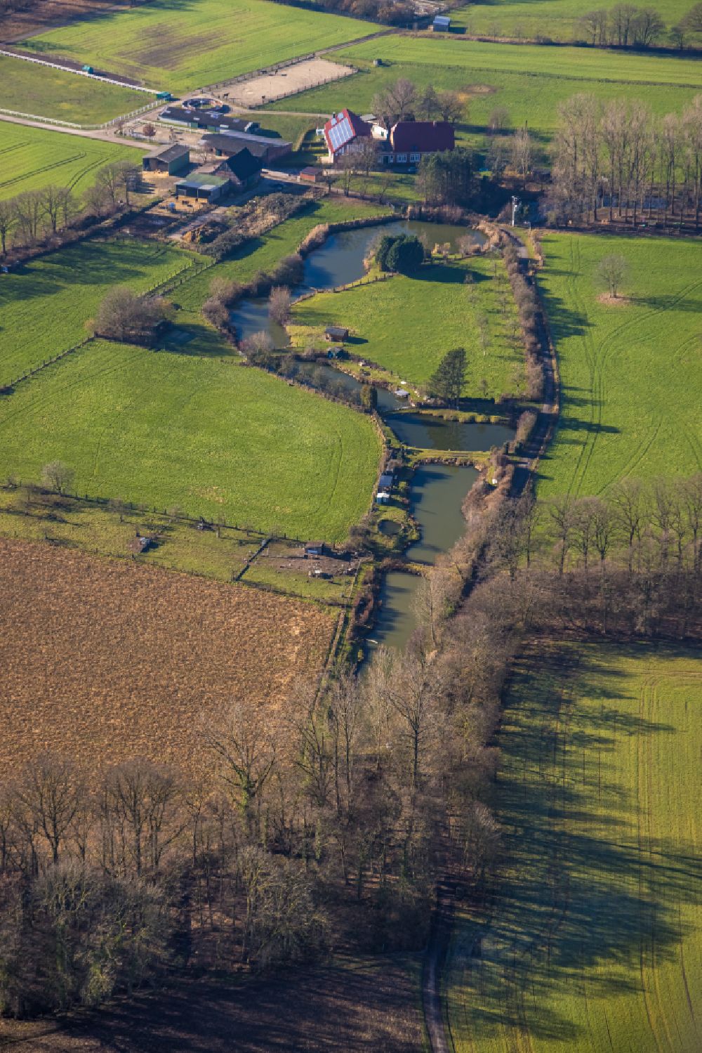 Bork von oben - Uferbereiche am Fluss Lippe Altarm in Bork im Bundesland Nordrhein-Westfalen, Deutschland