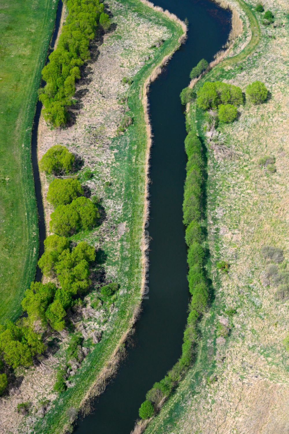 Luftbild Fehrbellin - Uferbereiche am Flußverlauf Alter Rhin in Fehrbellin im Bundesland Brandenburg, Deutschland
