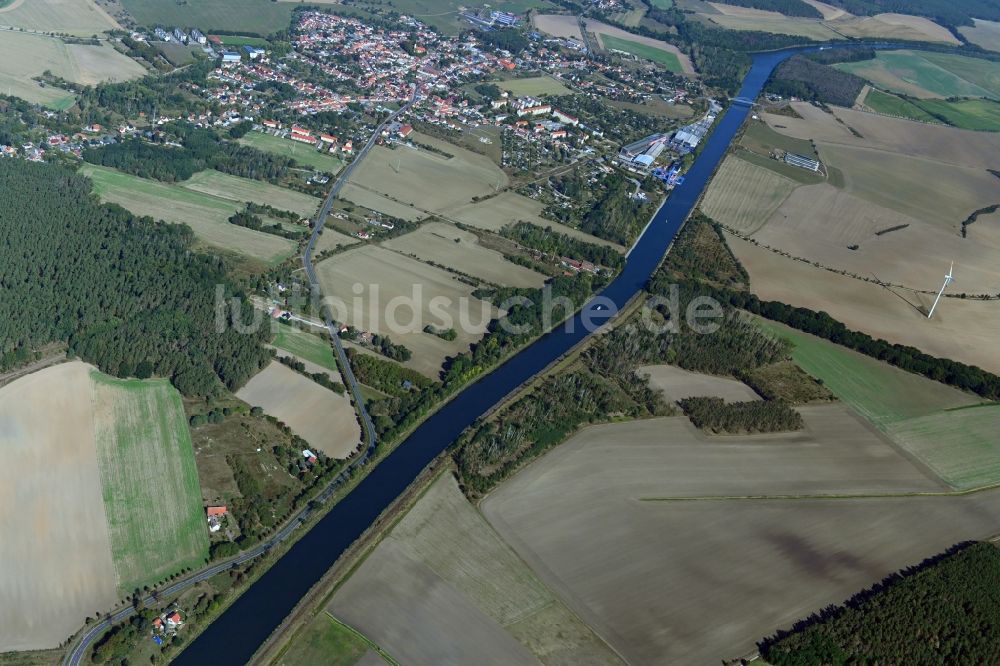 Luftbild Elbe-Parey - Uferbereiche am Flußverlauf des Elbe-Havel-Kanal in Elbe-Parey im Bundesland Sachsen-Anhalt, Deutschland