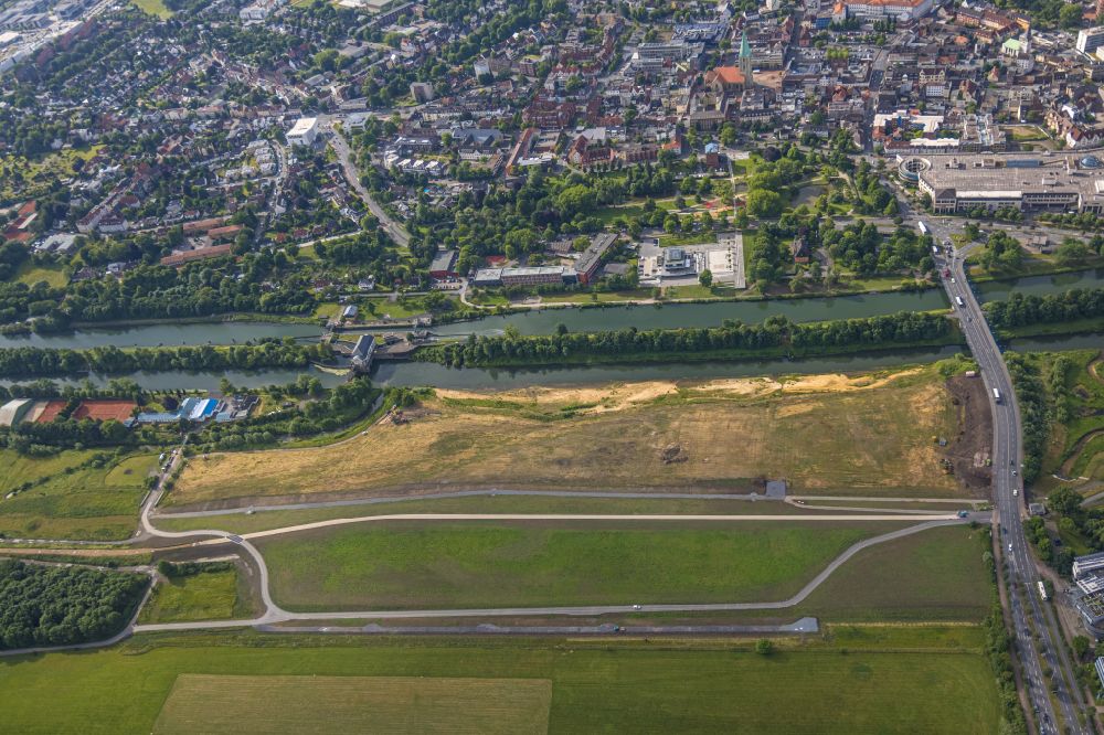 Hamm aus der Vogelperspektive: Uferbereiche am Flussverlauf der Lippe und des Datteln-Hamm-Kanal in Hamm im Bundesland Nordrhein-Westfalen, Deutschland