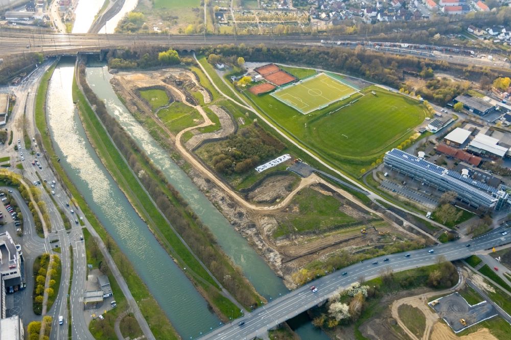 Luftaufnahme Hamm - Uferbereiche am Flußverlauf der Lippe im Ortsteil Heessen in Hamm im Bundesland Nordrhein-Westfalen, Deutschland