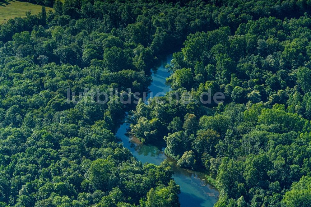 Rheinau aus der Vogelperspektive: Uferbereiche am Flußverlauf Naturschutzgebiet Taubergießen in Rheinau im Bundesland Baden-Württemberg, Deutschland und Frankreich