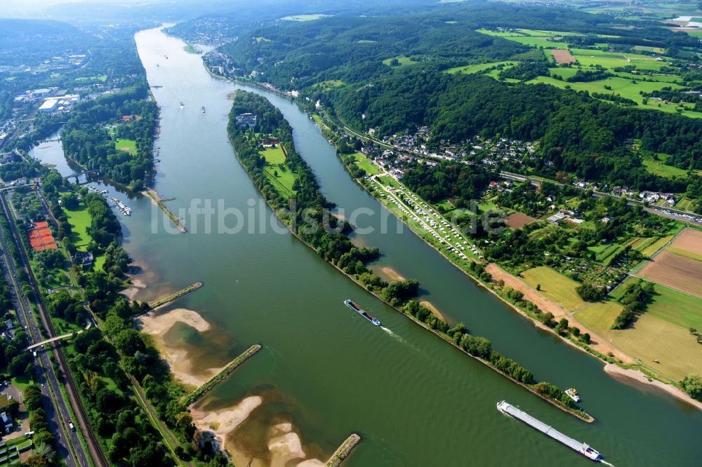 Bad Honnef von oben - Uferbereiche am Flußverlauf des Rhein in Bad Honnef im Bundesland Nordrhein-Westfalen, Deutschland