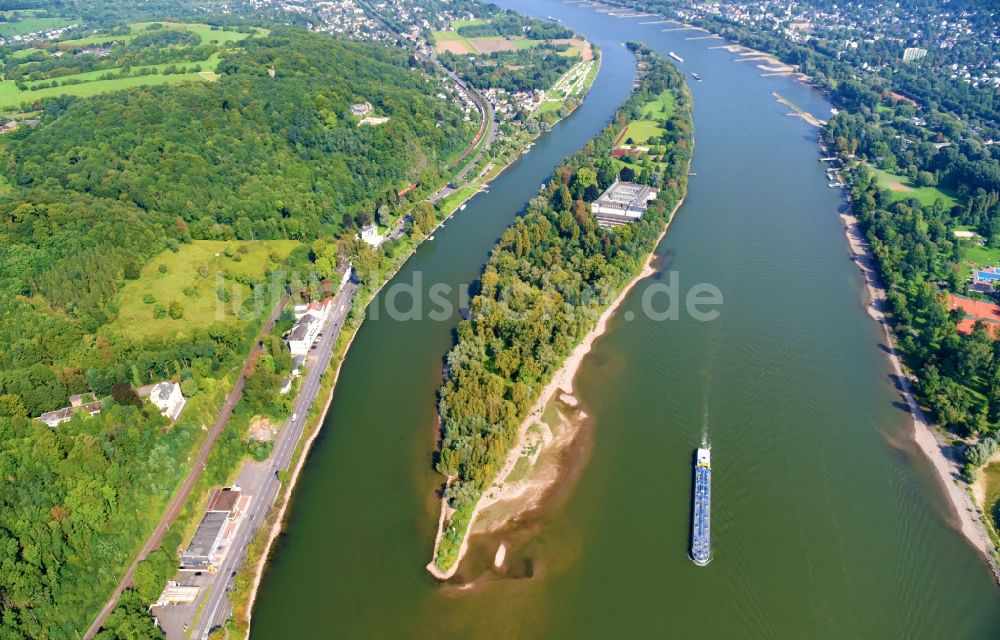 Luftaufnahme Bad Honnef - Uferbereiche am Flußverlauf des Rhein in Bad Honnef im Bundesland Nordrhein-Westfalen, Deutschland
