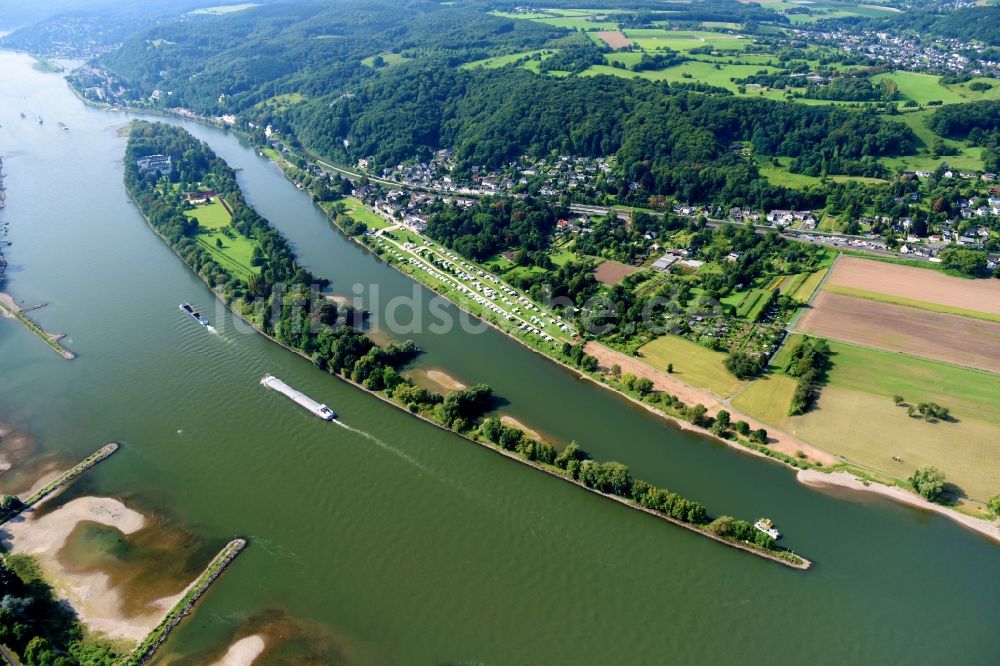 Bad Honnef aus der Vogelperspektive: Uferbereiche am Flußverlauf des Rhein in Bad Honnef im Bundesland Nordrhein-Westfalen, Deutschland