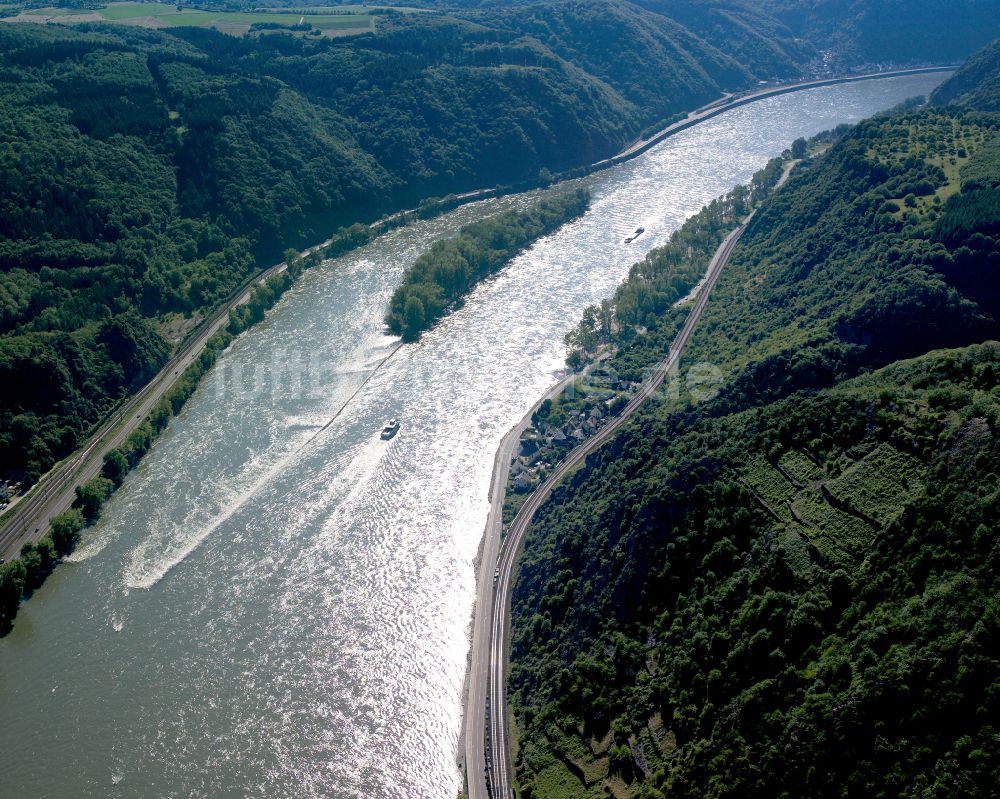 Luftbild Fellen - Uferbereiche am Flußverlauf des Rhein in Fellen im Bundesland Rheinland-Pfalz, Deutschland