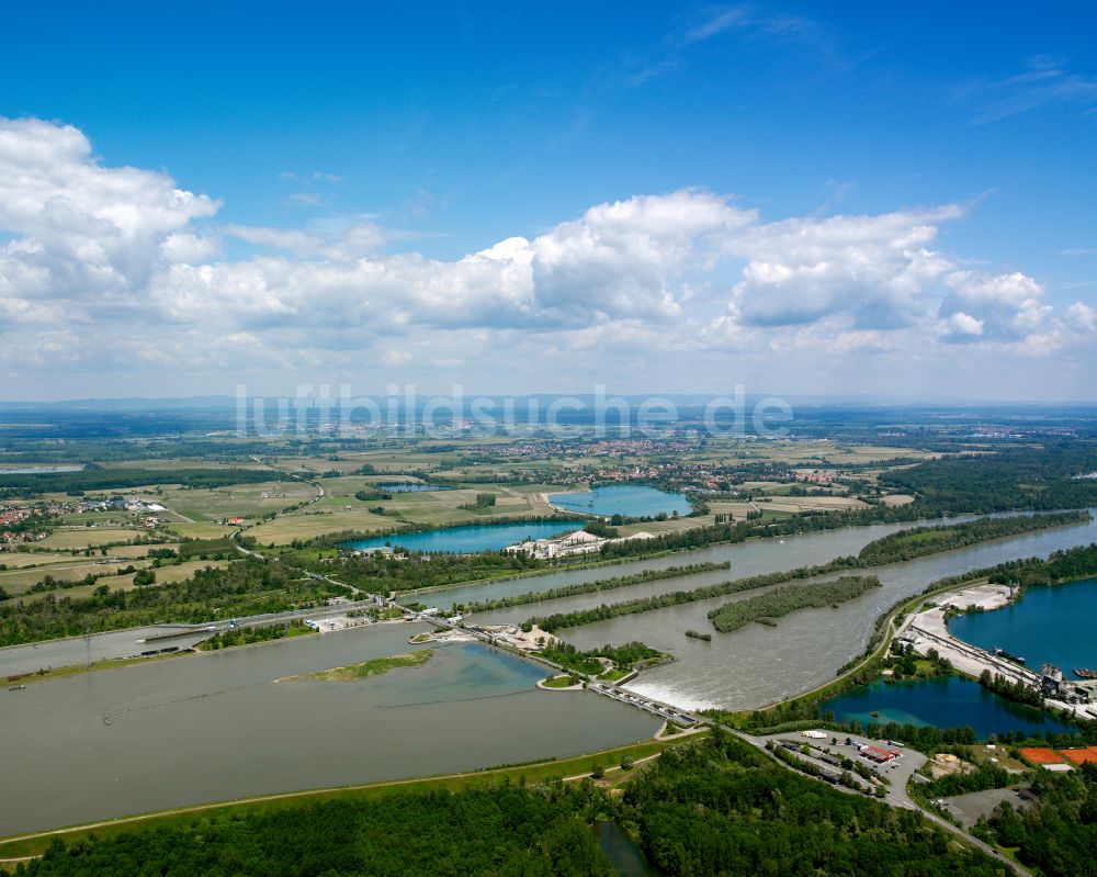 Luftbild Gambsheim - Uferbereiche am Flußverlauf des Rhein in Gambsheim in Grand Est, Frankreich