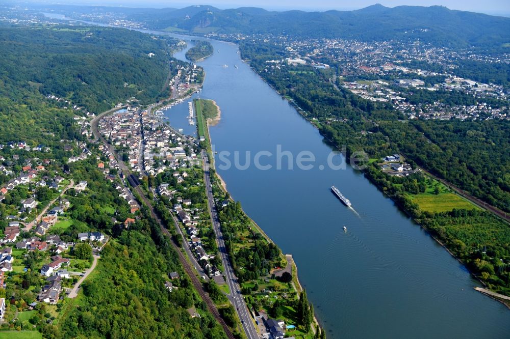 Luftaufnahme Remagen - Uferbereiche am Flußverlauf des Rhein im Ortsteil Oberwinter in Remagen im Bundesland Rheinland-Pfalz, Deutschland