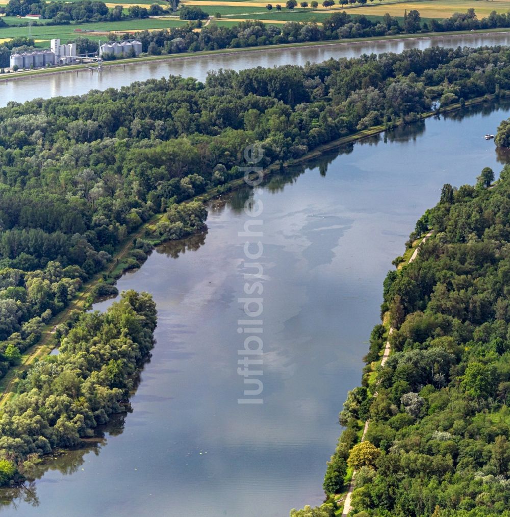 Rheinau aus der Vogelperspektive: Uferbereiche am Flußverlauf Am Rhein in Rheinau im Bundesland Baden-Württemberg, Deutschland
