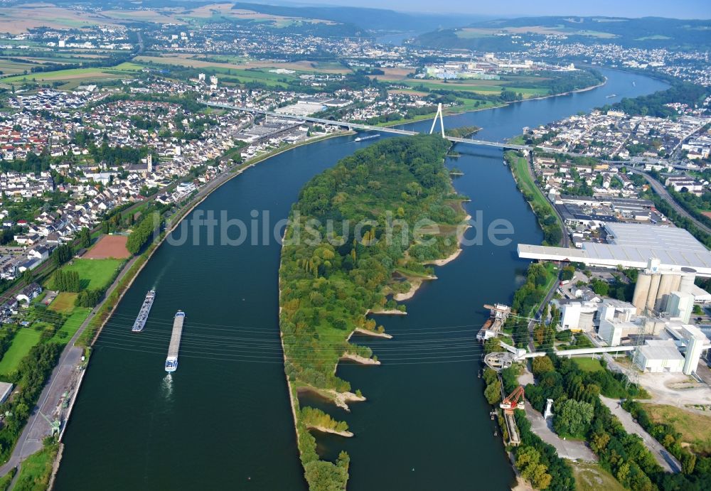 Luftaufnahme Weißenthurm - Uferbereiche am Flußverlauf des Rhein in Weißenthurm im Bundesland Rheinland-Pfalz, Deutschland