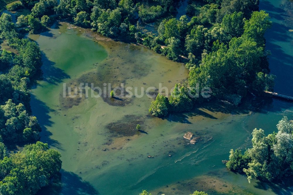 Rhinau aus der Vogelperspektive: Uferbereiche am Flußverlauf Taubergießen Herrentopf am Oberrhein in Rheinau im Bundesland Baden-Württemberg, Deutschland
