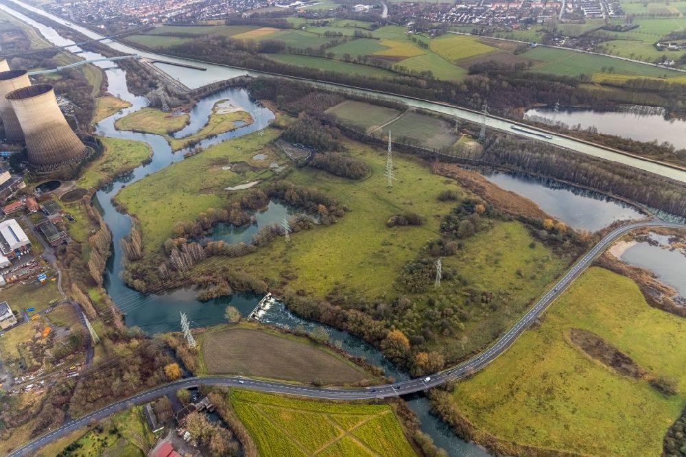 Luftbild Stockum - Uferbereiche am Lippe - Flußverlauf in Stockum im Bundesland Nordrhein-Westfalen, Deutschland
