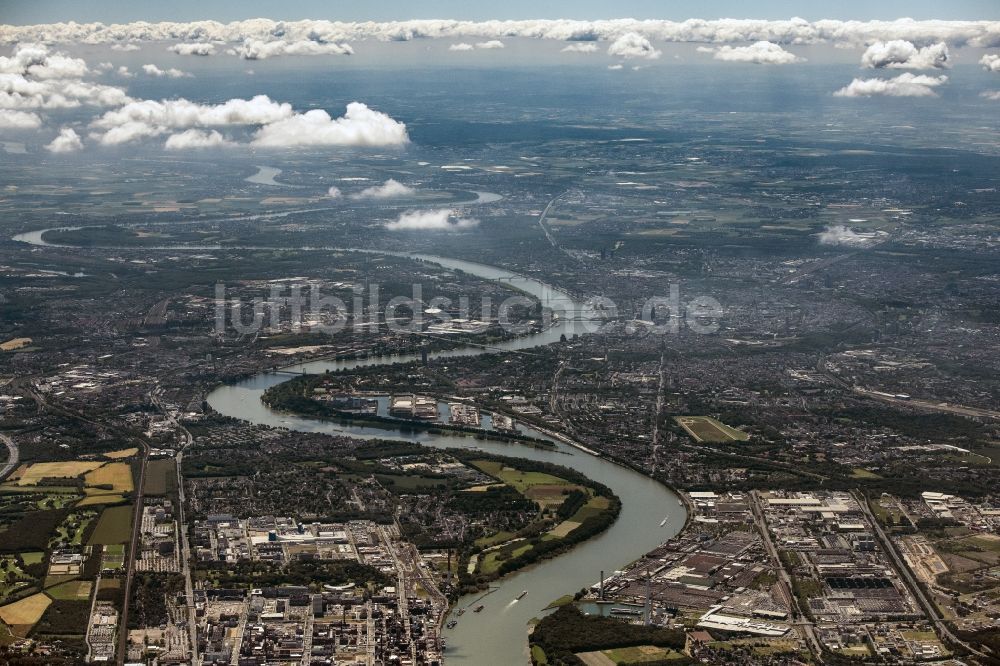 Luftbild Köln - Uferbereiche am Rhein Flußverlauf in Köln im Bundesland Nordrhein-Westfalen, Deutschland
