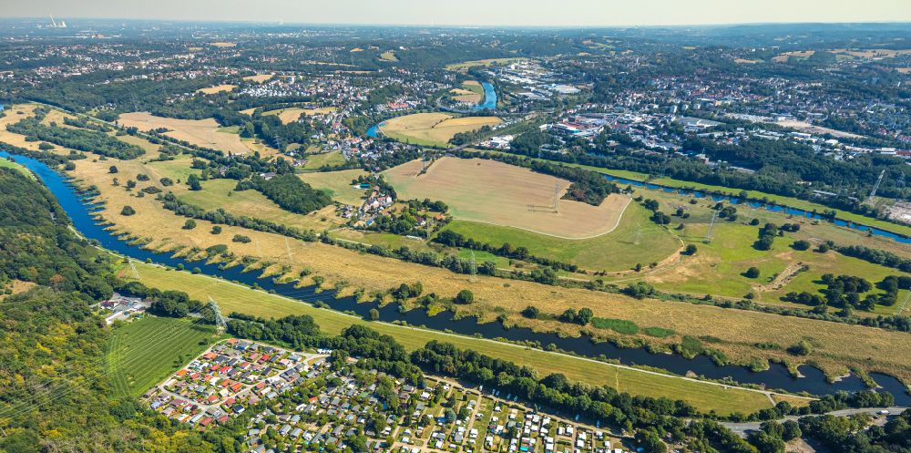 Hattingen von oben - Uferbereiche am Ruhr- Flußverlauf in Hattingen im Bundesland Nordrhein-Westfalen, Deutschland