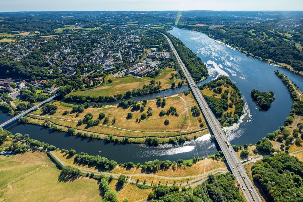 Luftaufnahme Herbede - Uferbereiche am Ruhr - Flußverlauf in Herbede im Bundesland Nordrhein-Westfalen, Deutschland