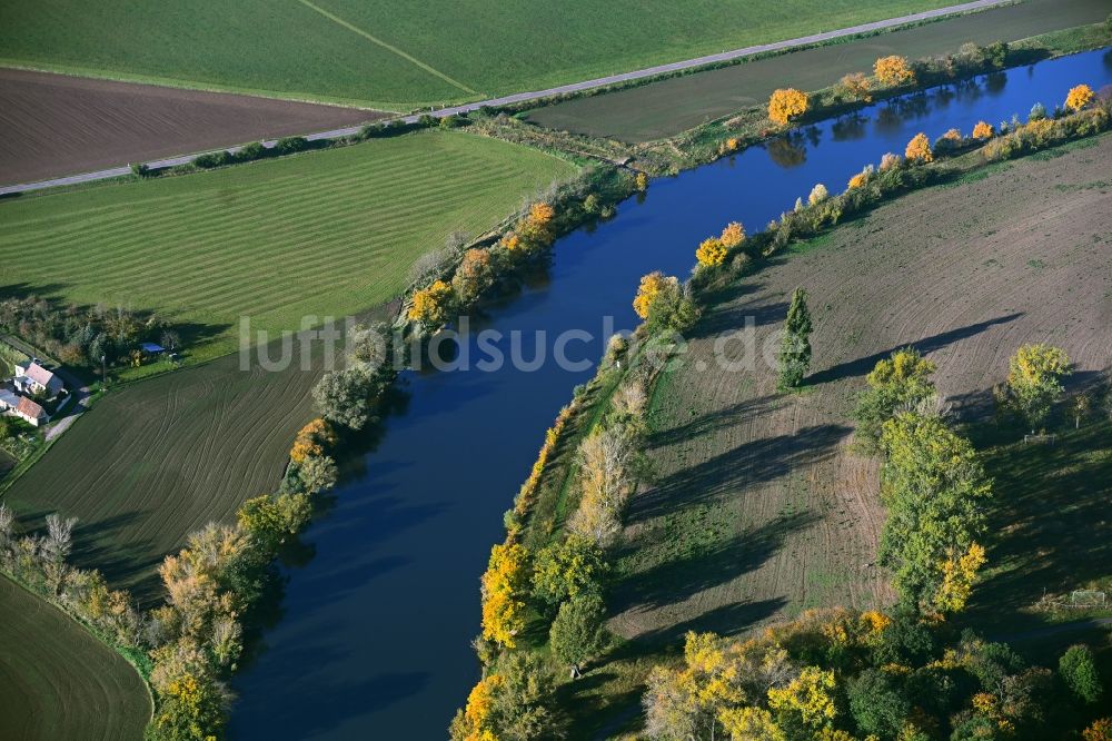 Trebnitz aus der Vogelperspektive: Uferbereiche am Saale - Flußverlauf in Trebnitz im Bundesland Sachsen-Anhalt, Deutschland