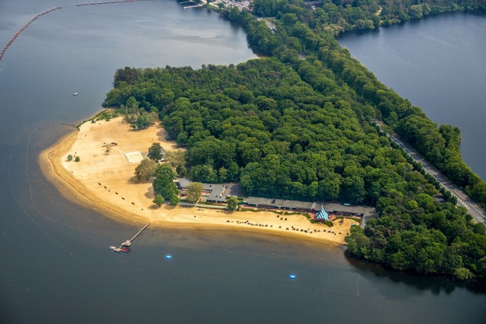 Luftbild Haltern am See - Uferbereiche am Sandstrand des Freibades Seebad Haltern in Haltern am See im Bundesland Nordrhein-Westfalen, Deutschland